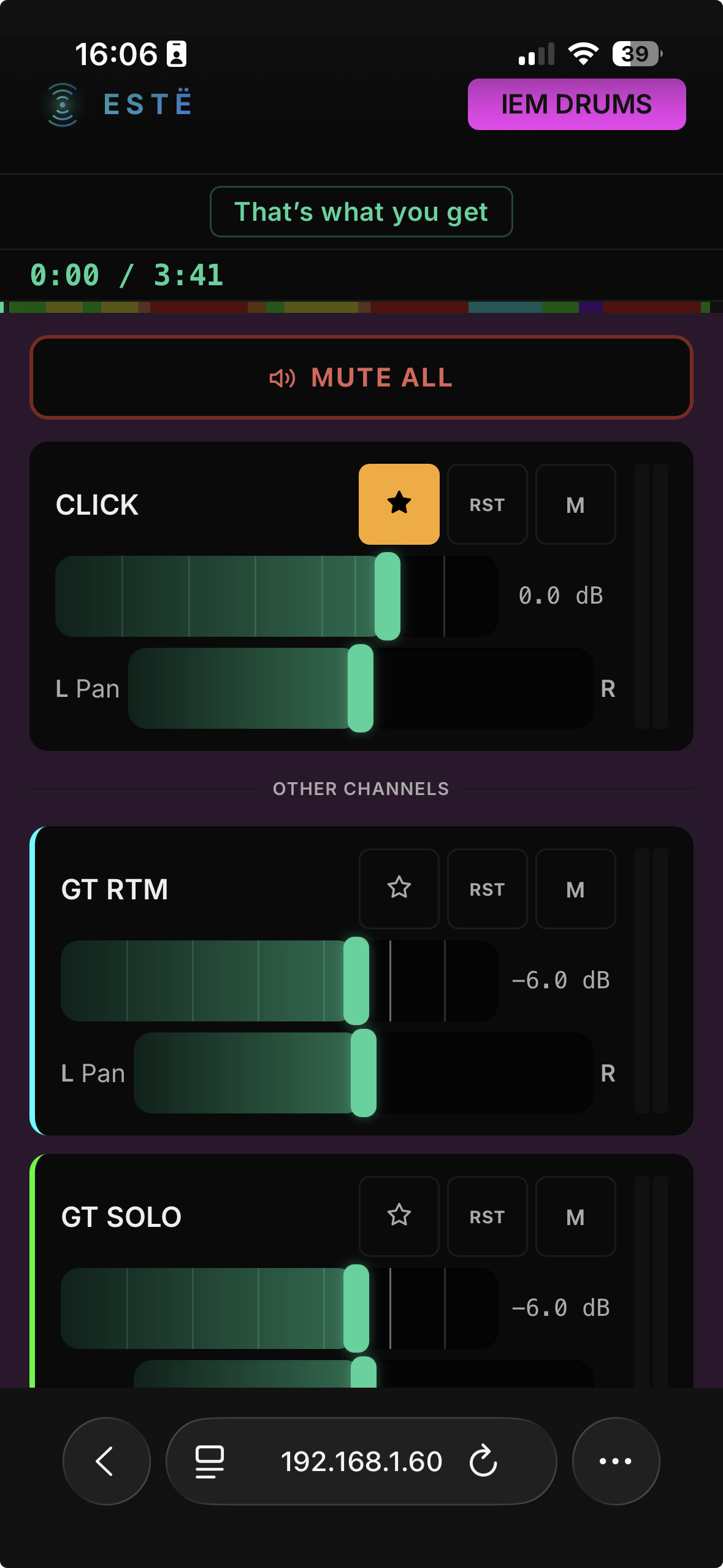 ESTË Live musician view — faders and favorites