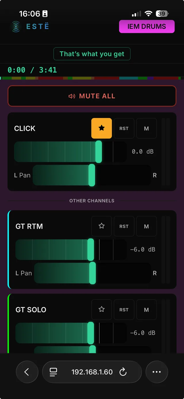 ESTË - LIVE musician view — faders and favorites